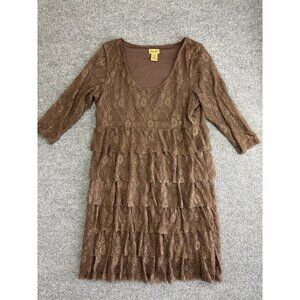Wrangler Dress Womens Large Brown Lace Tiered Ruffle Scoop Neck 3/4 Sleeve Boho